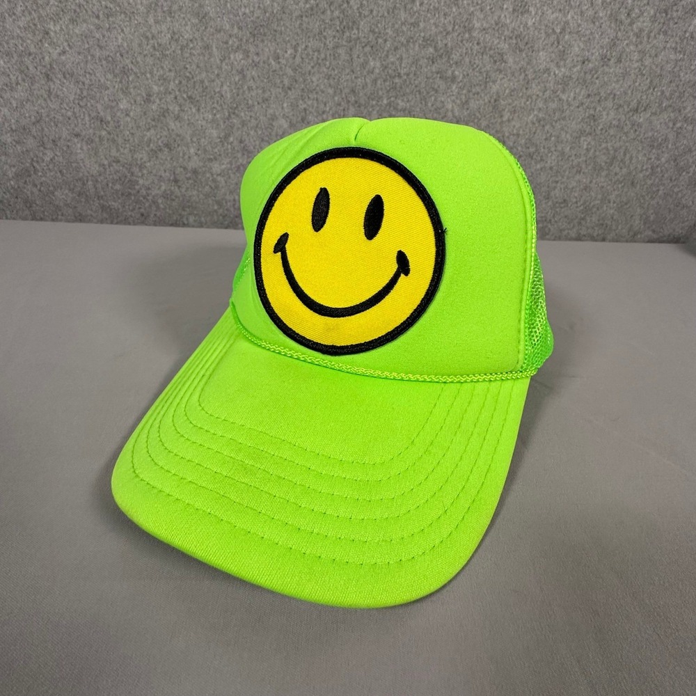 Aviator Nation Trucker Hat Unisex OS Neon Green Smiley Face Patch Mesh Snapback